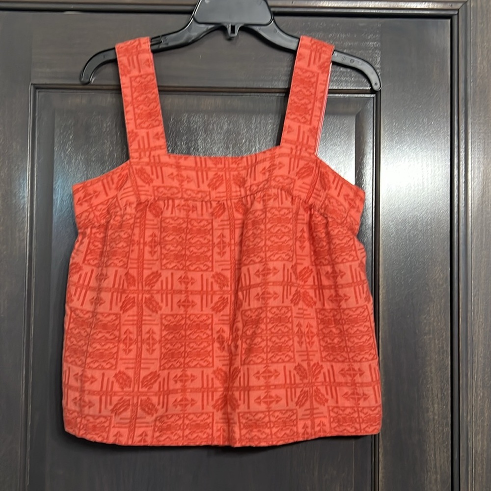 Anthropologie women’s Sylvia Embroidered Button-Back‎ Tank in Coral Size S